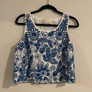 Anthropologie Moulinette Soeurs blue embroidered tank top size:10